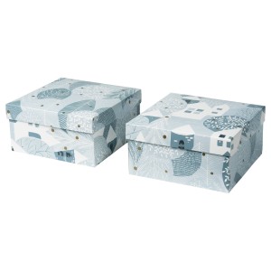 ВИНТЕР 2020 Подарочная коробка, орнамент «зимняя деревня» сине-серый, 2шт