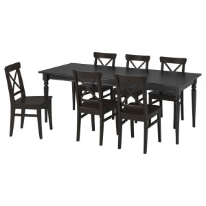 ИНГАТОРП / ИНГОЛЬФ Стол и 6 стульев, черный, коричнево-чёрный
