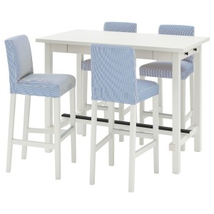 НОРДВИКЕН / БЕРГМУНД Барн стол+4 барн стула, белый, Роммеле темно-синий/белый