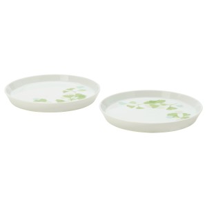 СТИЛЕНЛИГ Тарелка десертная, орнамент «листья» белый, зеленый, 2шт