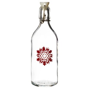 ВИНТЕР 2020 Бутылка с пробкой, стекло, орнамент «снежинки» красный