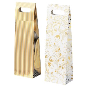 ВИНТЕР 2020 Подарочная упаковка для бутылки, орнамент «полоска», цветочный орнамент белый/золотой, 2шт