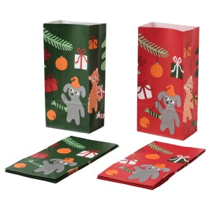 ВИНТЕР 2021 Бумажный пакет, анималистический орнамент зеленый/красный, 12шт