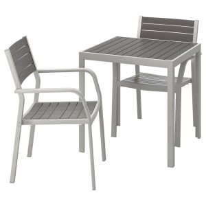 ШЭЛЛАНД Садовый стол и 2 легких кресла, темно-серый, светло-серый