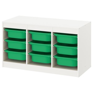 ТРУФАСТ Комбинация д/хранения+контейнеры, белый, зеленый