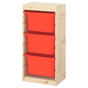 ТРУФАСТ Комбинация д/хранения+контейнеры, светлая беленая сосна, оранжевый