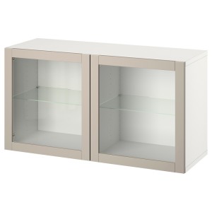БЕСТО Комбинация настенных шкафов, белый Синдвик, светло-серый/бежевый прозрачное стекло