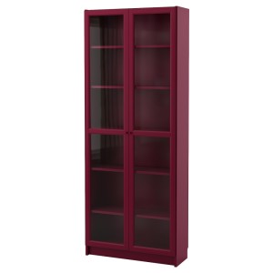 БИЛЛИ Шкаф книжный со стеклянными дверьми, темно-красный