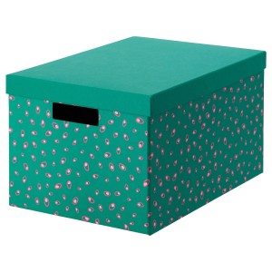 ТЬЕНА Коробка с крышкой, зеленый точечный