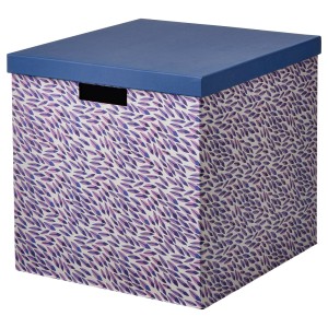 ТЬЕНА Коробка с крышкой, синий/сиреневый, с рисунком