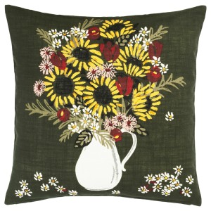 ДЕКОРЕРА Чехол на подушку, темно-зеленый цветы и листья