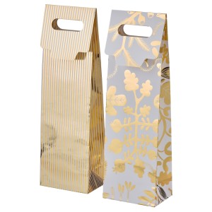 ВИНТЕР 2021 Подарочная упаковка для бутылки, орнамент «полоска», цветочный орнамент белый/золотой, 2шт