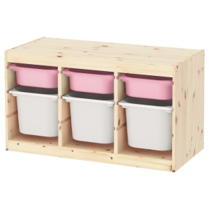 ТРУФАСТ Комбинация д/хранения+контейнеры, светлая беленая сосна розовый, белый