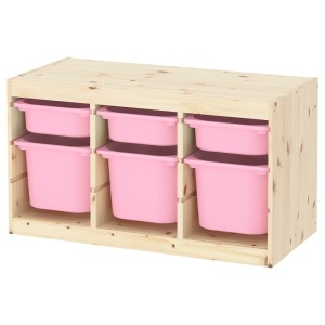 ТРУФАСТ Комбинация д/хранения+контейнеры, светлая беленая сосна розовый, розовый