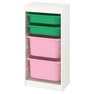 ТРУФАСТ Комбинация д/хранения+контейнеры, белый, зеленый розовый