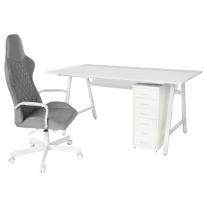 УТЕСПЕЛАРЕ / ХЕЛЬМЕР Письменный стол, стул и тумба, светло-серый серый, белый