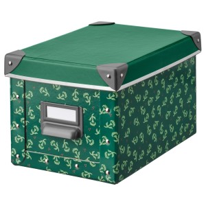 ФЬЕЛЛА Коробка с крышкой, зеленый, цветочный орнамент