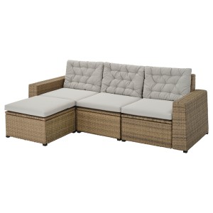 СОЛЛЕРОН 3-местный модульный диван, садовый, с табуретом для ног коричневый, Куддарна серый