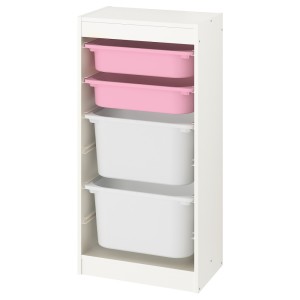 ТРУФАСТ Комбинация д/хранения+контейнеры, белый, розовый белый