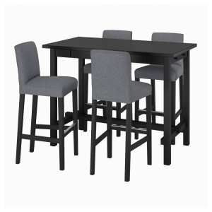 НОРДВИКЕН / БЕРГМУНД Барн стол+4 барн стула, черный, Гуннаред классический серый