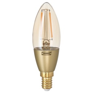 РОЛЛЬСБУ Светодиодная лампочка E14 140 лм, регулируемая яркость, свечеобразный коричневый, прозрачное стекло, 1шт