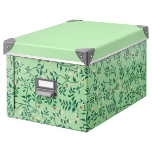 ФЬЕЛЛА Коробка с крышкой, светло-зеленый, цветочный орнамент