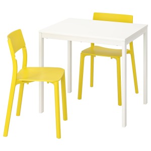 ВАНГСТА / ЯН-ИНГЕ Стол и 2 стула, белый, желтый