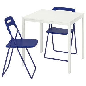 МЕЛЬТОРП / НИССЕ Стол и 2 складных стула, белый, темный сине-сиреневый