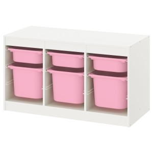 ТРУФАСТ Комбинация д/хранения+контейнеры, белый розовый, розовый