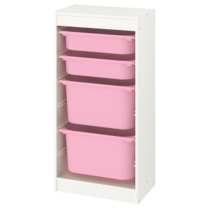 ТРУФАСТ Комбинация д/хранения+контейнеры, белый, розовый
