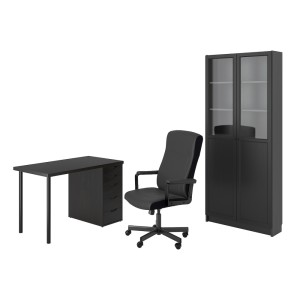 ЛАГКАПТЕН/МИЛЛ / БИЛЛИ/ОКСБЕРГ Стол и комбинация для хранения, и рабочий стул черно-коричневый, черный