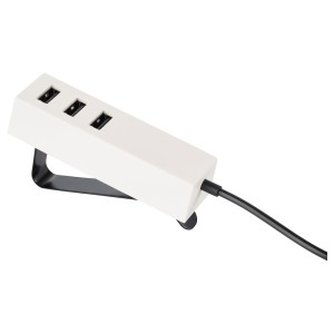 ЛЁРБИ Зарядное устройство USB, с зажимом, белый