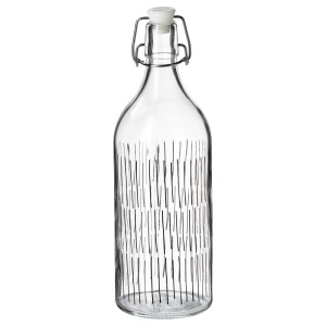 КОРКЕН Бутылка с пробкой, прозрачное стекло, с рисунком черный