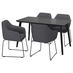 ЛИСАБО / ТОССБЕРГ Стол и 4 стула, черный металлический, серый