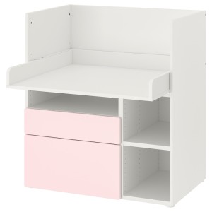 СМОСТАД Письменный стол, белый бледно-розовый, с 2 ящиками