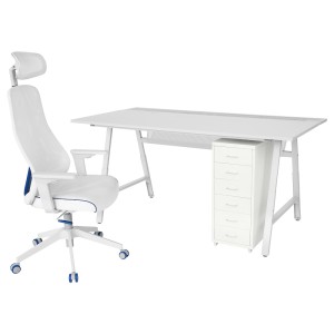 УТЕСПЕЛАРЕ / МАТЧСПЕЛ Геймерский стол, стул и тумба, светло-серый, белый
