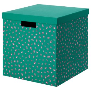 ТЬЕНА Коробка с крышкой, зеленый точечный