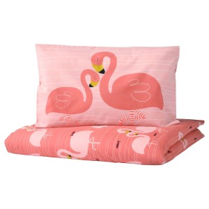 РЁРАНДЕ Пододеяльник и наволочка д/кроватки, фламинго, розовый