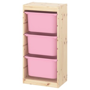 ТРУФАСТ Комбинация д/хранения+контейнеры, светлая беленая сосна, розовый