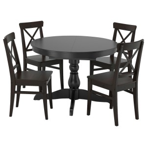 ИНГАТОРП / ИНГОЛЬФ Стол и 4 стула, черный, коричнево-чёрный