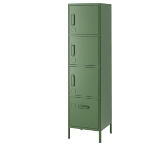 ИДОСЕН Высокий шкаф с ящиком и дверцами, темно-зеленый