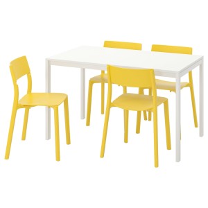МЕЛЬТОРП / ЯН-ИНГЕ Стол и 4 стула, белый, желтый