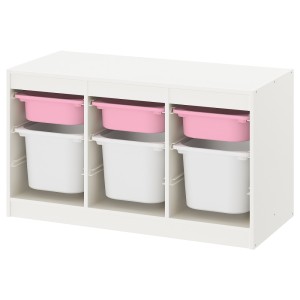ТРУФАСТ Комбинация д/хранения+контейнеры, белый розовый, белый