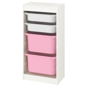 ТРУФАСТ Комбинация д/хранения+контейнеры, белый, белый розовый