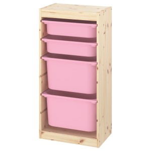 ТРУФАСТ Комбинация д/хранения+контейнеры, светлая беленая сосна, розовый