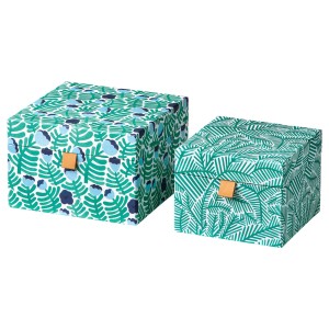 ЛАНКМОЙ Декоративная коробочка, 2 шт., зеленый/синий, с цветочным орнаментом