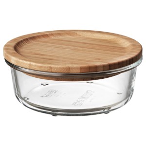 ИКЕА/365+ Контейнер для продуктов с крышкой, круглой формы стекло, стекло бамбук