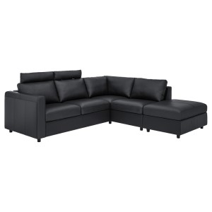 ВИМЛЕ 4-местный угловой диван, с открытым торцом с подголовниками, Гранн/Бумстад черный
