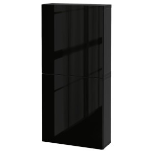 БЕСТО Навесной шкаф с 2 дверями, черно-коричневый, Сельсвикен глянцевый/черный