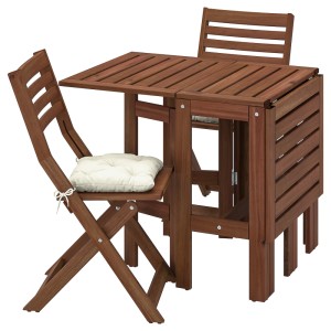 ЭПЛАРО Стол+2 складных стула,д/сада, коричневая морилка, Куддарна бежевый